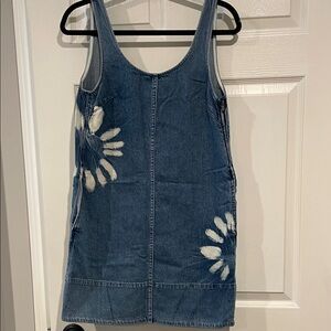 Madewell Denim Sleeveless Dress with White Floral Accents
